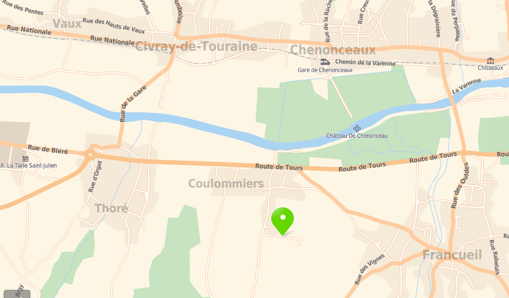 Carte de localisation des Gîtes Cambalu à Francueil